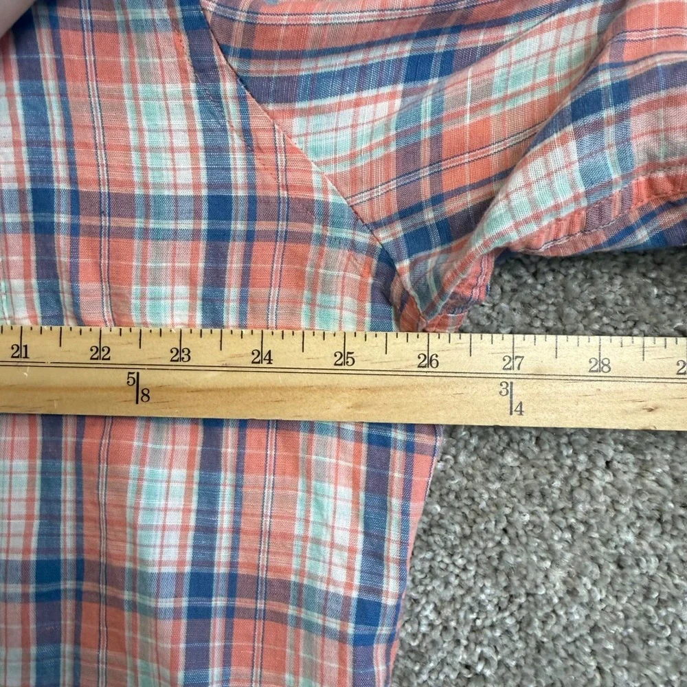 Southern Tide Mens XL Classic Fit Linen Blend Plaid Button Down Shirt Coral Blue - Picture 4 of 6